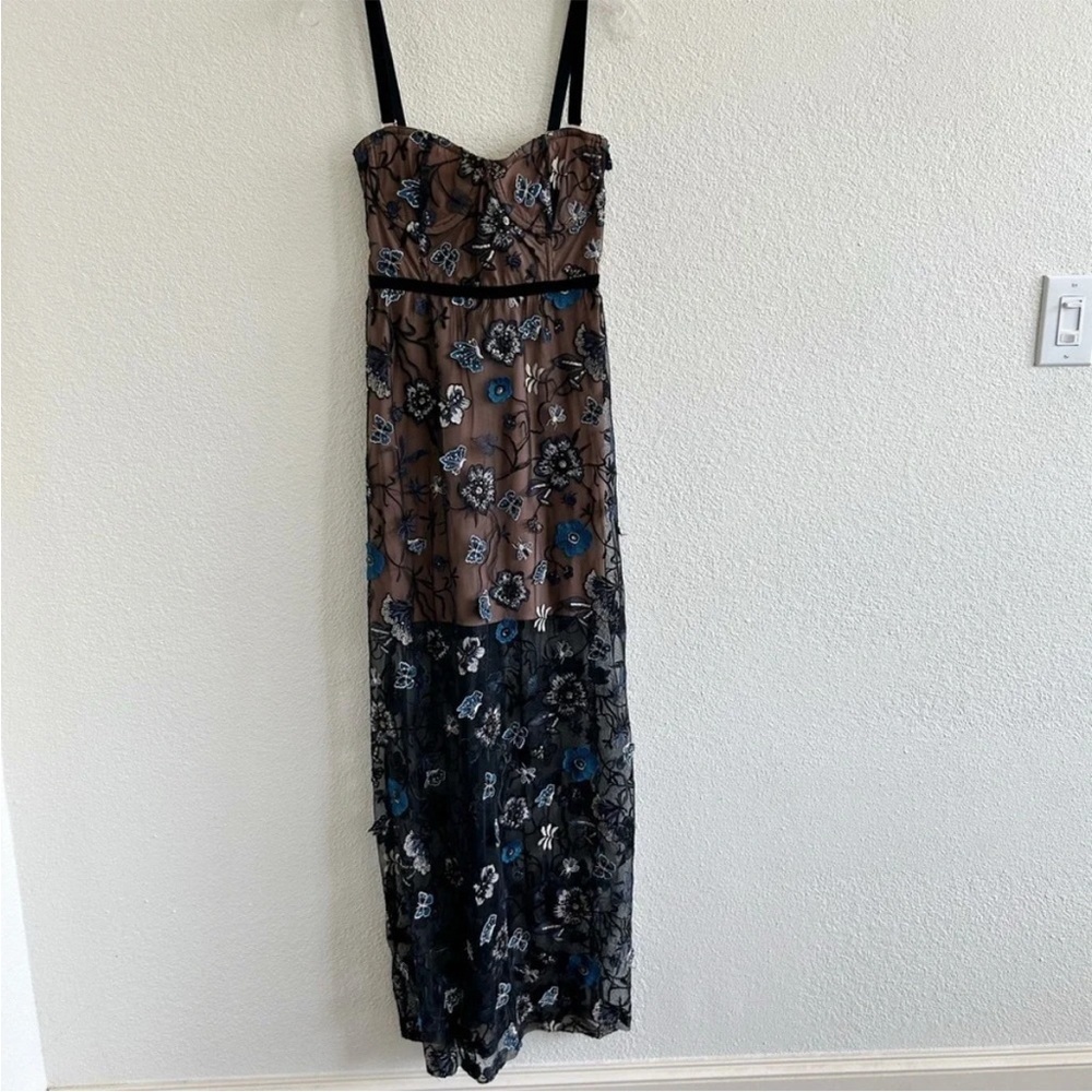 For Love & Lemons Beatrice Floral Embroidered Maxi Dress Blue - Picture 5 of 9